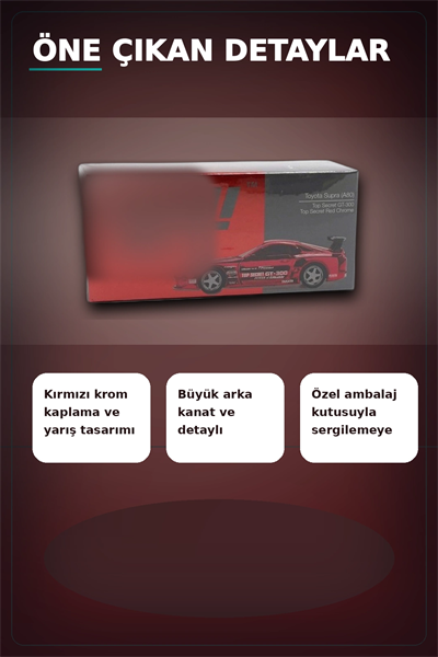 Diecast 1/64 Toyota Supra A80 Top Secret GT-300 Kırmızı Krom Model Araba BX-313385