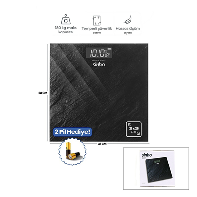 Dijital - Pilli Banyo Baskül Terazi Tartı Lcd Ekran - Sıcaklık Gösterge 180kg/50gr 28x28cm Sbs-4452 Bx40