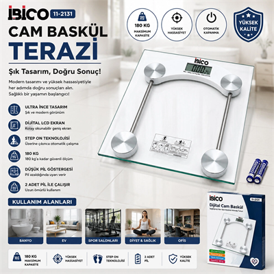 Dijital - Pilli Kare Banyo Baskül Terazi Tartı Lcd Ekran 180kg/0.1g 30x30cm İ11-025 Bx40