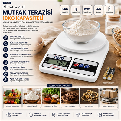 Dijital - Pilli Mutfak Terazisi Tartı 10kg / 1gr Bx40