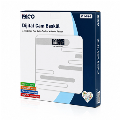 Dijital - Pilli Renkli Cam Banyo Baskül Terazi Tartı Lcd Ekran 180kg/50gr 26x26cm İ11-024 Bx40