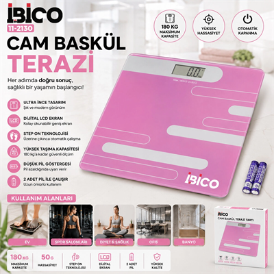 Dijital - Pilli Renkli Cam Banyo Baskül Terazi Tartı Lcd Ekran 180kg/50gr 26x26cm İ11-024 Bx40