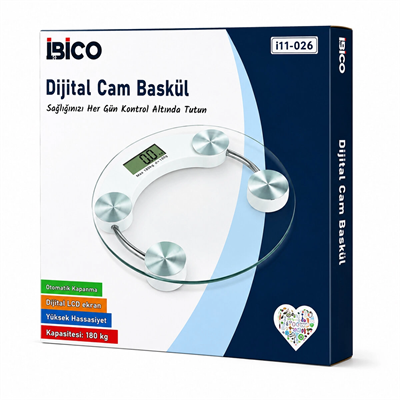 Dijital - Pilli Yuvarlak Banyo Baskül Terazi Tartı Lcd Ekran 180kg/0.1g 30x30cm İ11-026 Bx40