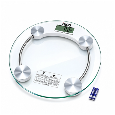 Dijital - Pilli Yuvarlak Banyo Baskül Terazi Tartı Lcd Ekran 180kg/0.1g 30x30cm İ11-026 Bx40