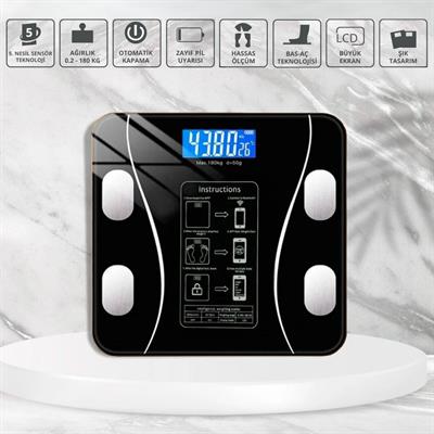 Dijital Baskül Yağ Ölçer Fonksiyonlu Akıllı Baskül Bluetooth Bağlantılı Tartı (3936)