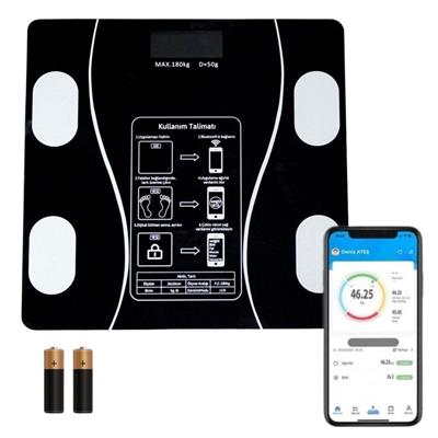 Dijital Baskül Yağ Ölçer Fonksiyonlu Akıllı Baskül Bluetooth Bağlantılı Tartı (3936)