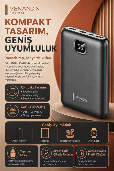 Dijital Ekranlı 10000 mAh Taşınabilir Harici Şarj Cihazı Hızlı Dolumlu