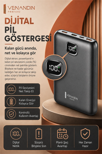 Dijital Ekranlı 10000 mAh Taşınabilir Harici Şarj Cihazı Hızlı Dolumlu