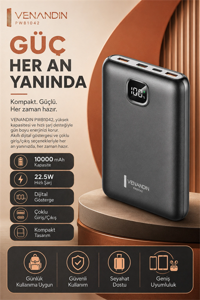 Dijital Ekranlı 10000 mAh Taşınabilir Harici Şarj Cihazı Hızlı Dolumlu