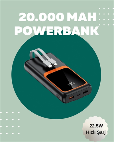 Dijital Ekranlı 20.000 mAh Powerbank | 22.5W Hızlı Şarj + Çoklu Bağlantı Seçeneği