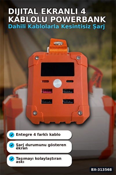 Dijital Ekranli 60000mAh 4 Kablolu Powerbank 22.5W Hizli Sarj Coklu Cikisli BX-313568