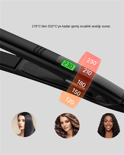 Dijital Ekranlı Isı Ayarlı Saç Düzleştirici –  Titanyum Plaka, Seyahat Dostu Tasarım