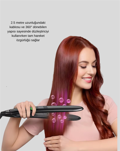 Dijital Ekranlı Isı Ayarlı Saç Düzleştirici –  Titanyum Plaka, Seyahat Dostu Tasarım