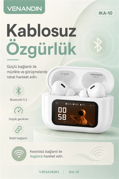 Dijital Ekranlı Şarj Kutulu Kablosuz Kulaklık Müzik Arama Ve Günlük Kullanım İçin