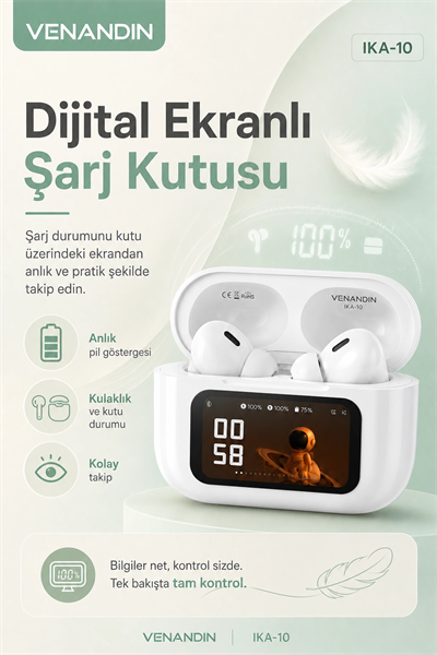 Dijital Ekranlı Şarj Kutulu Kablosuz Kulaklık Müzik Arama Ve Günlük Kullanım İçin