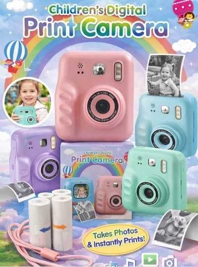 Dijital Fotoğraf Çıkaran Video Kaydedici Taşınabilir Anında Baskı Çıkaran Çocuk Kamerası  Pembe