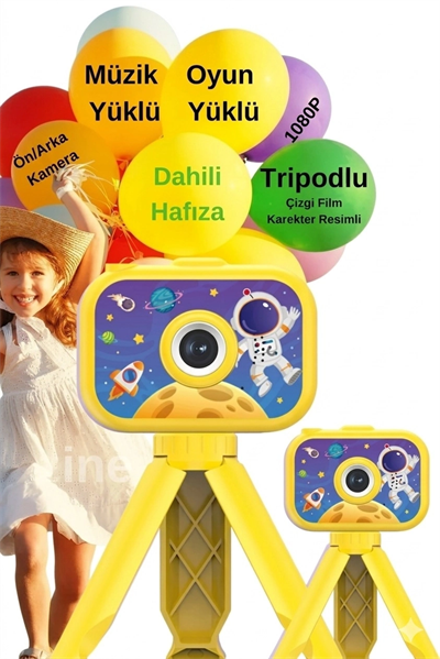 Dijital Fotoğraf Makinesi Çocuk Mini 1080p Hd Kamera Selfie Tripotlu Ön Arka Kamera