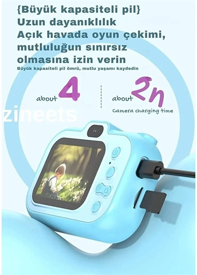 Dijital Fotoğraf Makinesi Çocuk Mini 1080p Hd Kamera Selfie Tripotlu Ön Arka Kamera