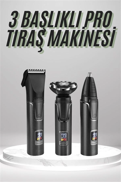 Dijital Göstergeli 3 Başlıklı Tıraş Makinesi Islak Kuru Lazer Öncesi Günlük