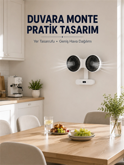 Dijital Göstergeli Çift Fan Başlıklı Masa Vantilatörü