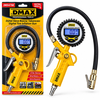 Dijital Hava Ölçme - Lastik Şişirme Tabancası 12 Bar Basınçlı - 1/4 Rekor Dmx-4798 Bx40