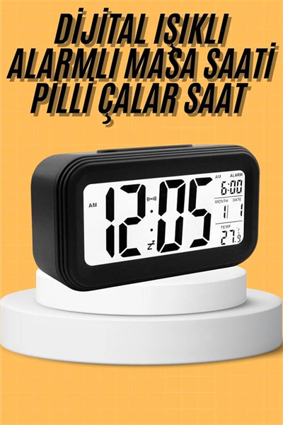 Dijital Masa Saati Takvim Çalar Saat Alarmlı Işıklı Led Ekran Pilli