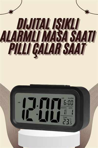 Dijital Masa Saati Termometreli Takvim Çalar Saat Led Ekran Pilli