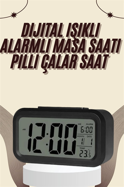 Dijital Masa Saati Termometreli Takvim Çalar Saat Led Ekran Pilli