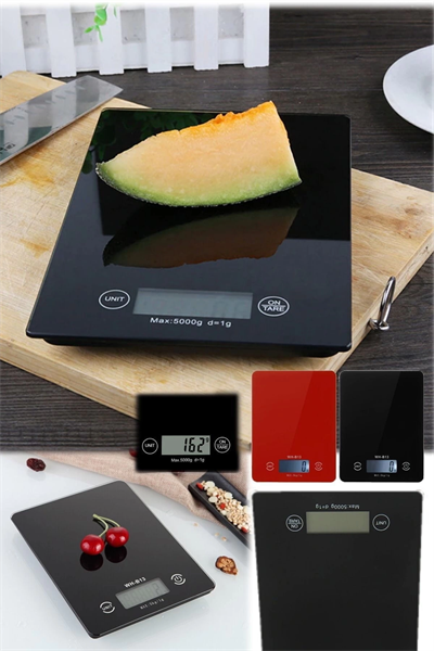 Dijital Mutfak Tartısı - 5 kg Kapasite, 1 Gram Hassasiyet, Şık Siyah Cam Tasarım