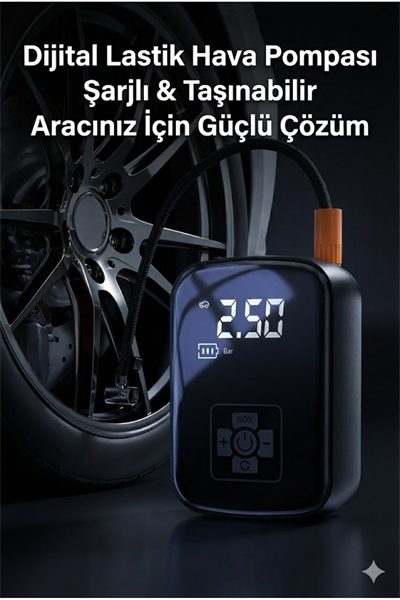 Dijital Şarjlı Araç Lastik Hava Pompası Kompresör Taşınabilir LED Ekranlı