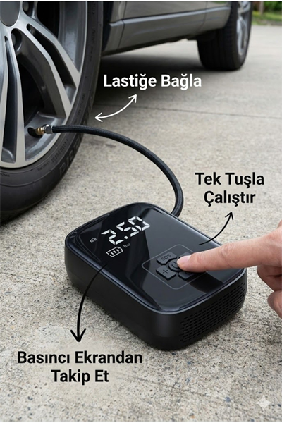 Dijital Şarjlı Araç Lastik Hava Pompası Kompresör Taşınabilir LED Ekranlı