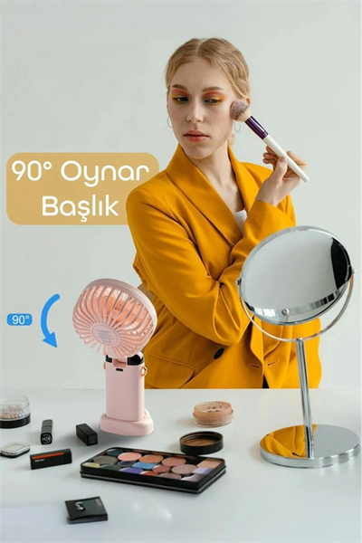 Dijital ekranlı şarjlı bej el vantilatörü masa ve boyun kullanımı 2 yıl garantili