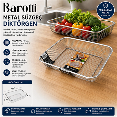 Dikdörtgen -tel Sepet Metal Süzgeç Bx40