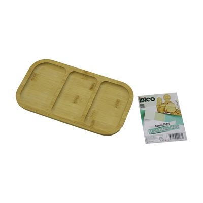 Dikdörtgen 3 Bölmeli=2+1 Ahşap Bambu Servis Sunum Tepsi - Tahtası 25 X 14 X 1.4cm Bx40