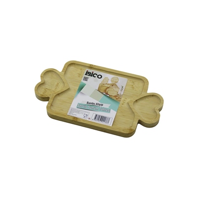 Dikdörtgen 3 Bölmeli=2in1 Kalp Kulp - Bölme + 1 Ahşap Bambu Servis Sunum Tepsi - Tahtası 25 X 14 X 1.4cm Bx40