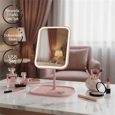 LED Işıklı Makyaj Aynası 7 Inç USB Şarjlı 90 Derece Açılı Masaüstü Dikdörtgen BX-316840
