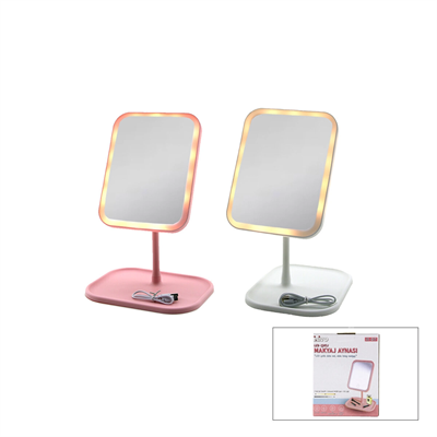 LED Işıklı Makyaj Aynası 7 Inç USB Şarjlı 90 Derece Açılı Masaüstü Dikdörtgen BX-316840