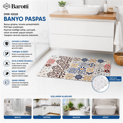 Dikdörtgen Desenli 70 X 34 Cm Su Emici - Sihirli Kaydırmaz Banyo - Küvet Paspas Bx40