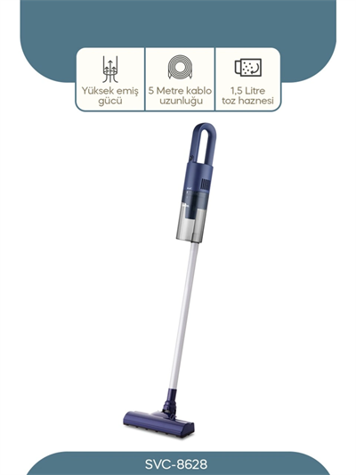 Dikey Mavi Elektrikli Süpürge 500w 90° Başlık - 1.5lt Toz Hazne - Çift Filtre Svc-8628 Bx40