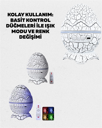 Dinozor Yumurtası Galaksi Projektör Gece Lambası 4ü 1 Arada – Bluetooth Hoparlörlü