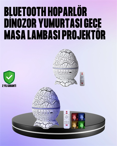 Dinozor Yumurtası Galaksi Projektör Gece Lambası 4ü 1 Arada – Bluetooth Hoparlörlü