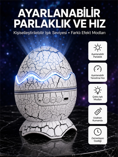 Dinozor Yumurtası Tasarımlı Projektörlü Gece Lambası