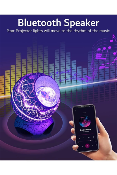 Dinozor tasarımlı bluetooth hoparlör gece lambası galaxy led projektör çok renkli 2 saat