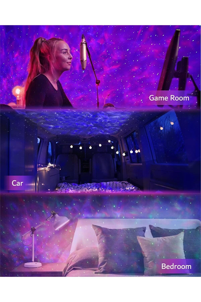 Dinozor tasarımlı bluetooth hoparlör gece lambası galaxy led projektör çok renkli 2 saat