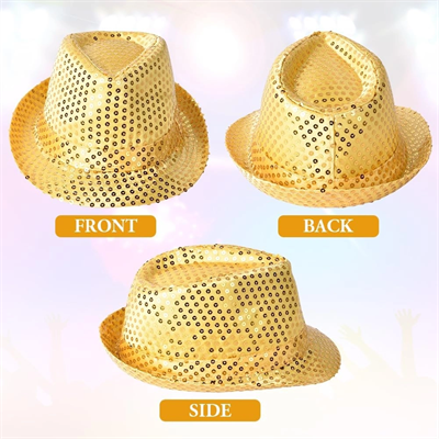 Disko  Altın Gold Payetli Fötr Şapka Yetişkin Boy