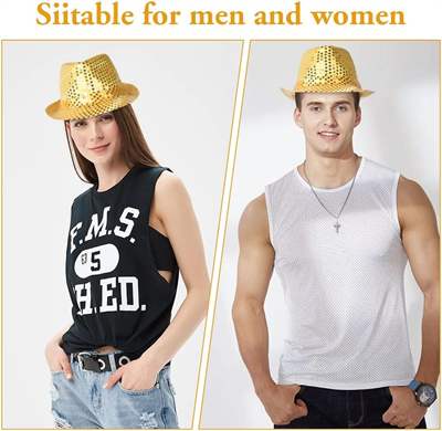 Disko Star Altın Gold Payetli Fötr Şapka Yetişkin Boy