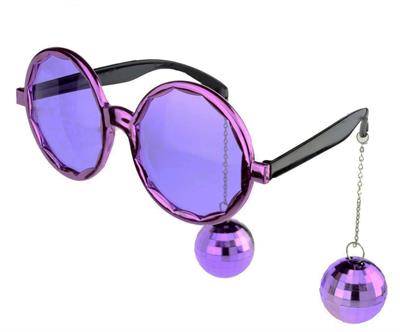 Disko Toplu Küpeli Parti Gözlüğü Mor Renk 15x16 cm (3936)