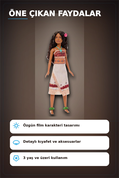 Disney Moana Live Action Film Karakteri 32 cm Bebek Oyuncak, 3-6 Yas Cocuk Hediyesi BX-313367