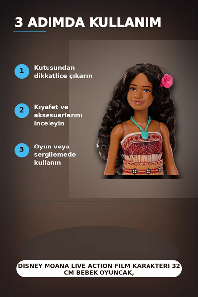 Disney Moana Live Action Film Karakteri 32 cm Bebek Oyuncak, 3-6 Yas Cocuk Hediyesi BX-313367