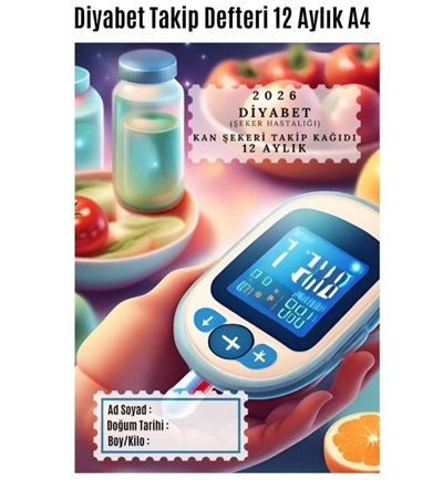 Diyabet Kan Şekeri Takip Çizelgesi Defteri A Kalite Özel Tasarım 12 Aylık 2026